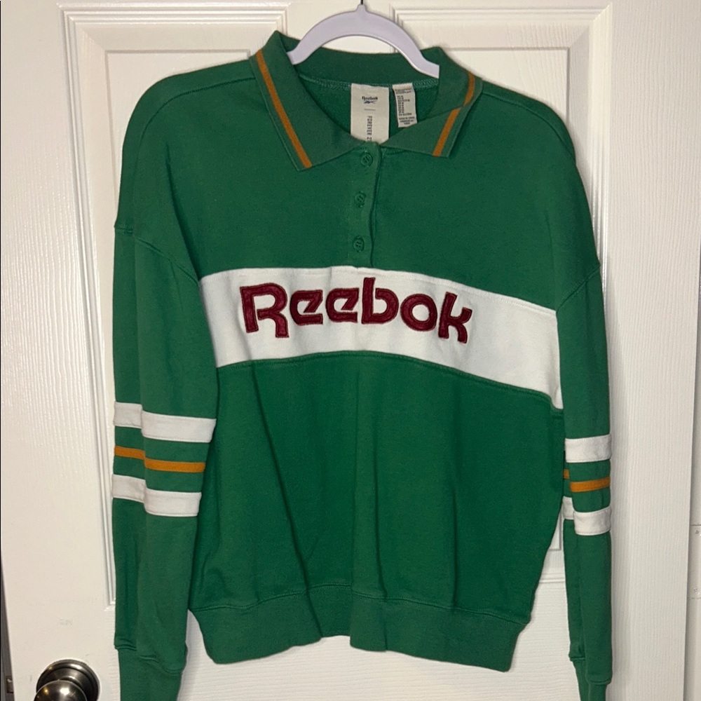 Reebok Collared Preppy Crewneck Sweater with White Chest Stripe